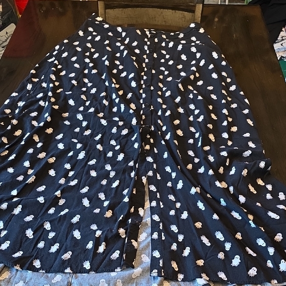 Black A-Line Skirt with White Ghost Pattern - Picture 1 of 7